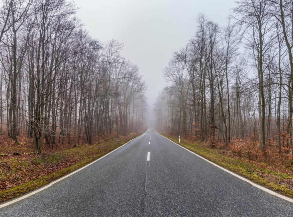 freeway in forest landscape in winter in Thuringia